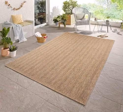 Desire Rugs Modern Herringbone Machine Woven Jute and Polypropylene Indoor Outdoor Area Rug, Brown, W: 200 cm, D: 290 cm
