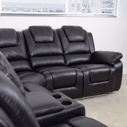 Furnishings For Less UK Oxbridge Black 5 Seater Electric Recliner Corner Sofa with LED Lighting, USB Charging and Cup Holders – 3