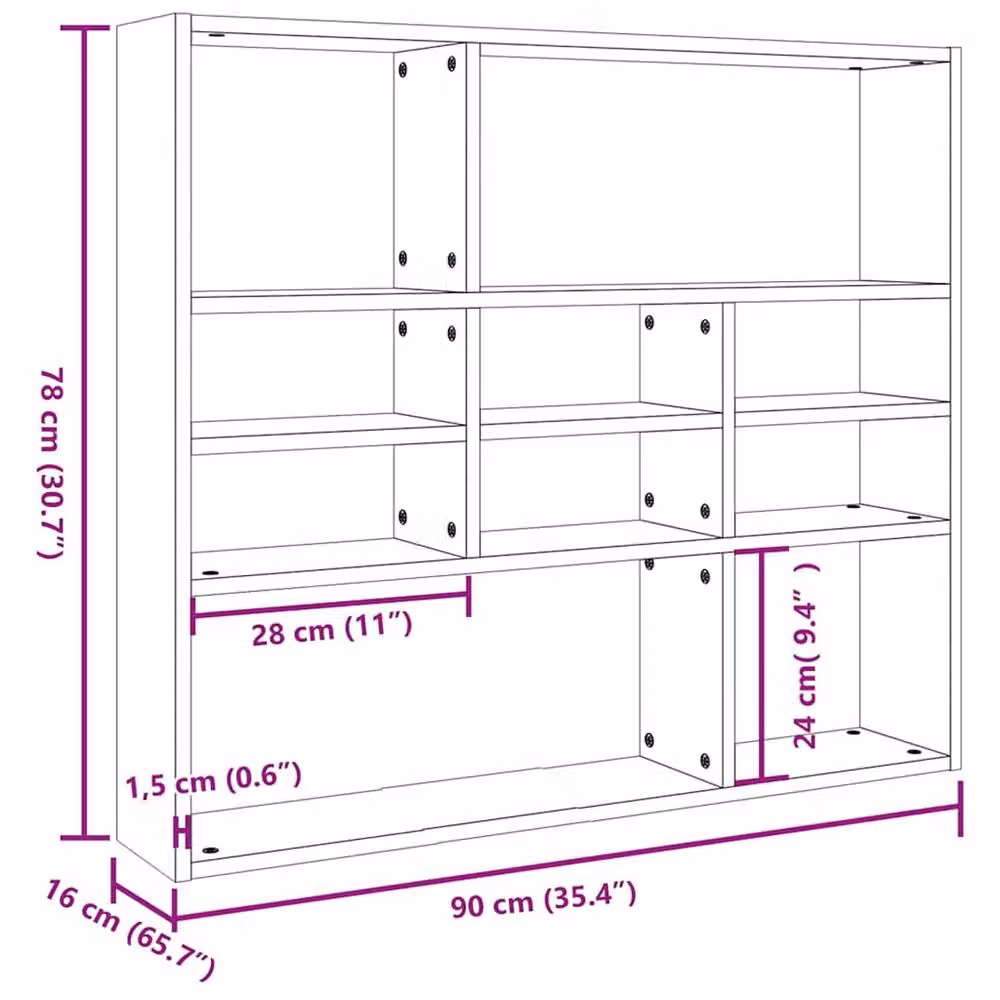Berkfield Home Wall Mounted Concrete Grey Engineered Wood Shelf W/D/H: 90 x 16 x 78 cm – 3