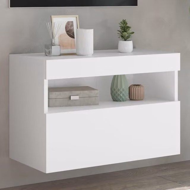 Berkfield Home Modern White Wall Mounted TV Cabinet with Integrated LED Lighting, W/D/H: 60 x 40 x 40 cm