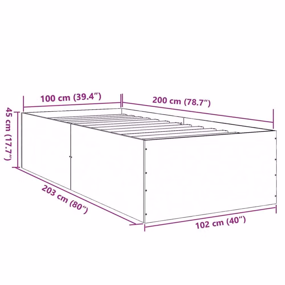 Berkfield Home Modern Bed Frame in Black, W/D/H: 100 x 200 x 45 cm – 6
