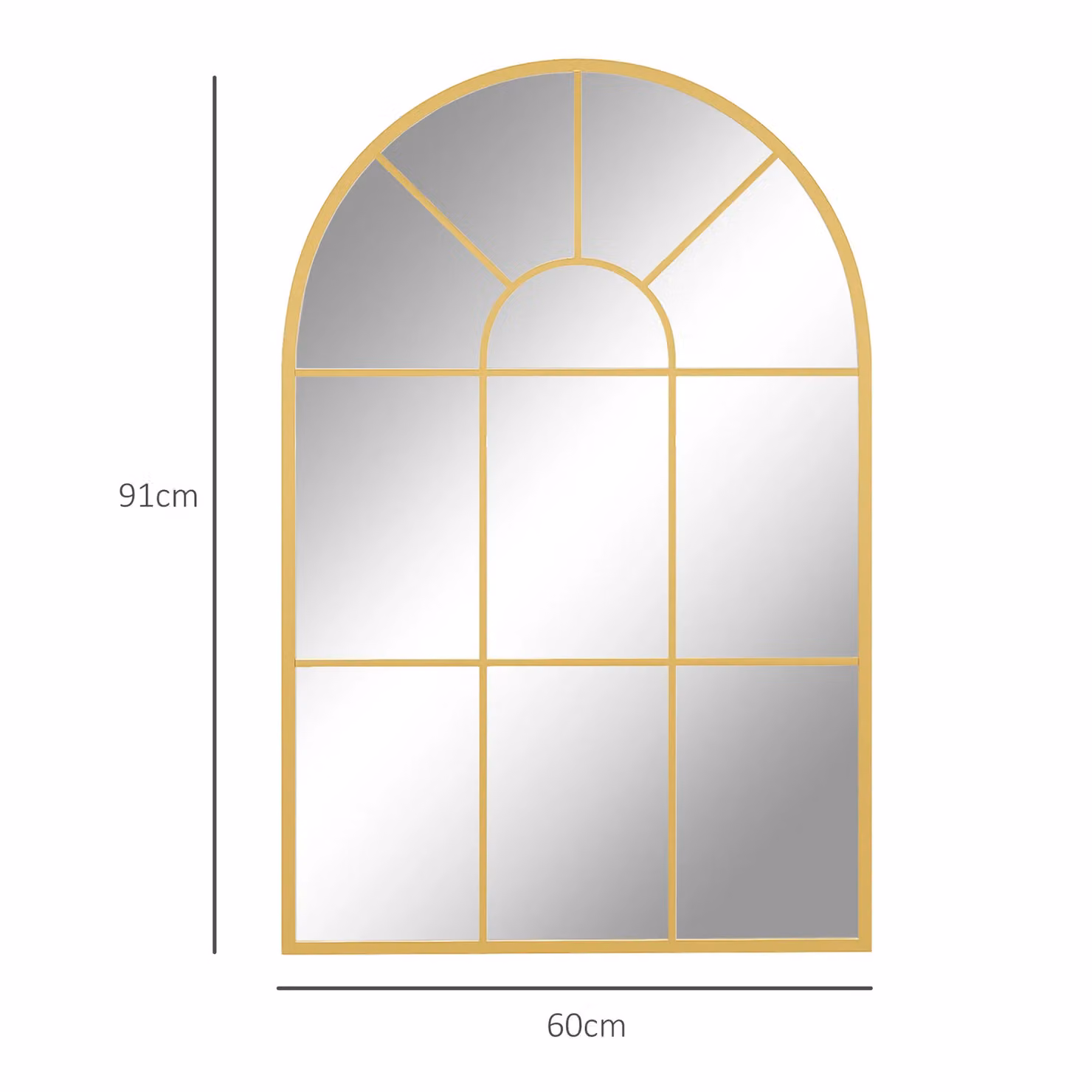 HOMCOM Modern Arched Window Wall Mirror in Gold Tone, W: 91 cm, H: 91 cm – 2