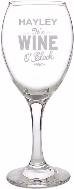 Personalised Memento Company Wine O'Clock Wine Glass in Clear