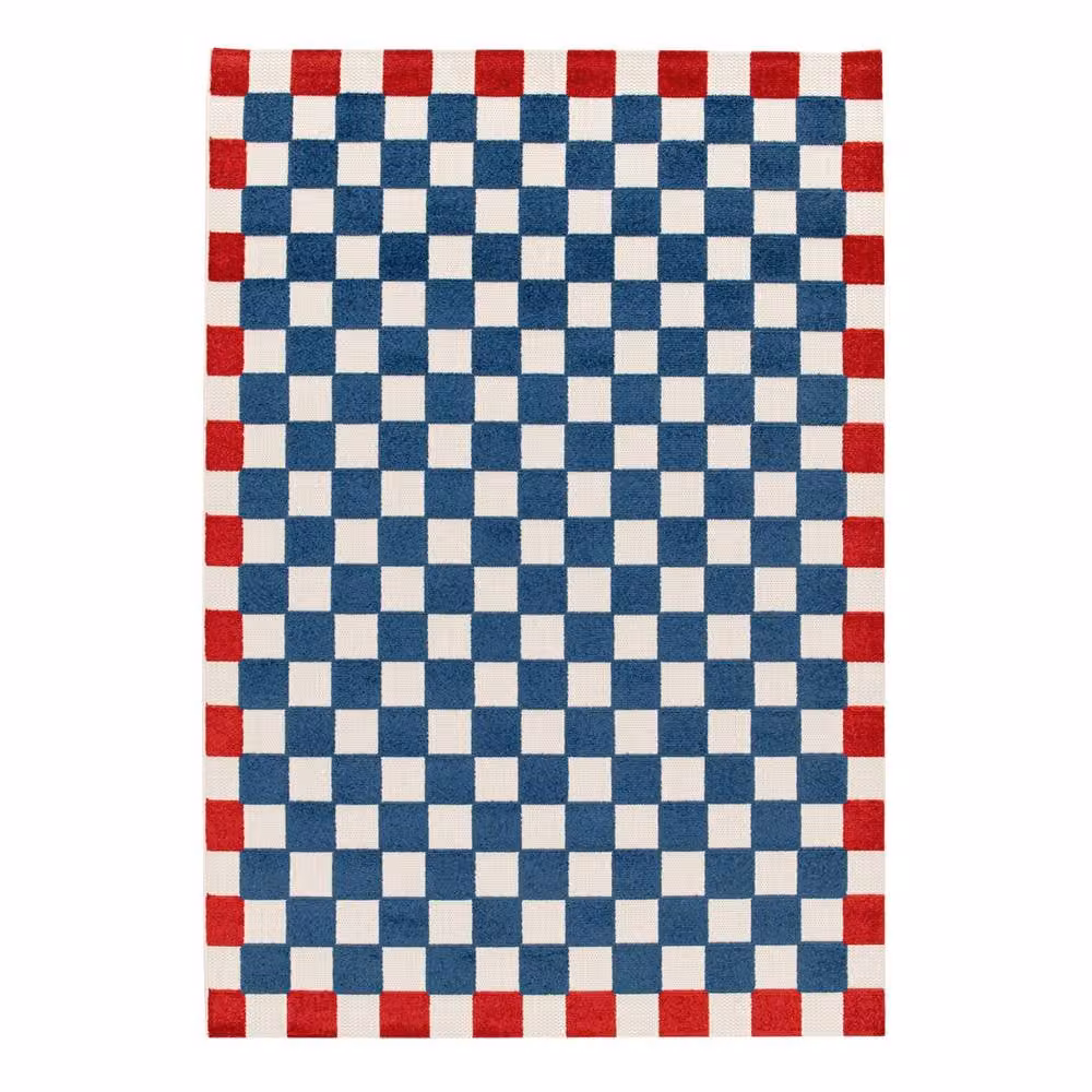 sweeek Checkerboard Indoor and Outdoor Rug in Blue and Red, W/D: 200 x 290 cm – 2