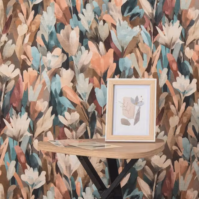 Erismann Pre-pasted Vinyl Wallpaper in Brown and Multicolour Botanical Floral Abstract Design