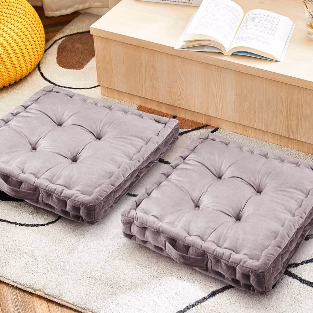 PAWNORA Square Seat Cushions in Light Grey Velvet and Polyester – 3