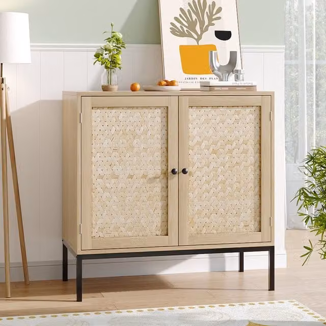 Komore Modern Bamboo Sideboard with Woven Doors in Natural Beige