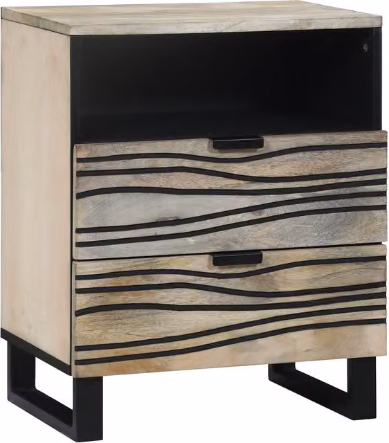 Berkfield Home Modern Mango Wood Bedside Table with Drawer in White and Black, W: 50 cm, D: 33 cm, H: 60 cm