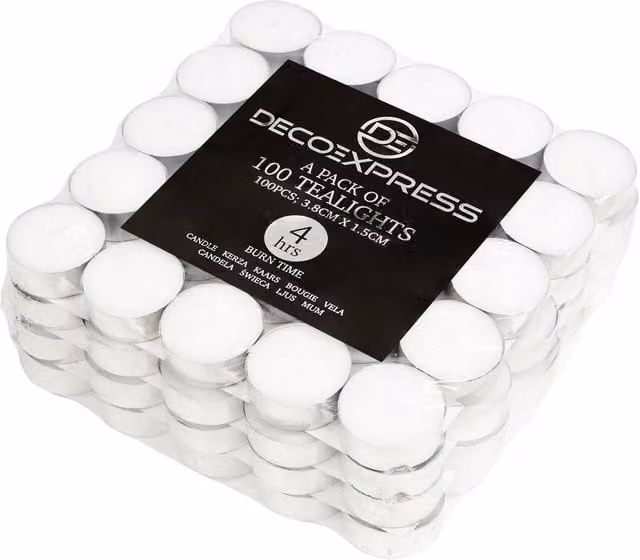 Deco Express Unscented White Tealight Candles, 100 Pack