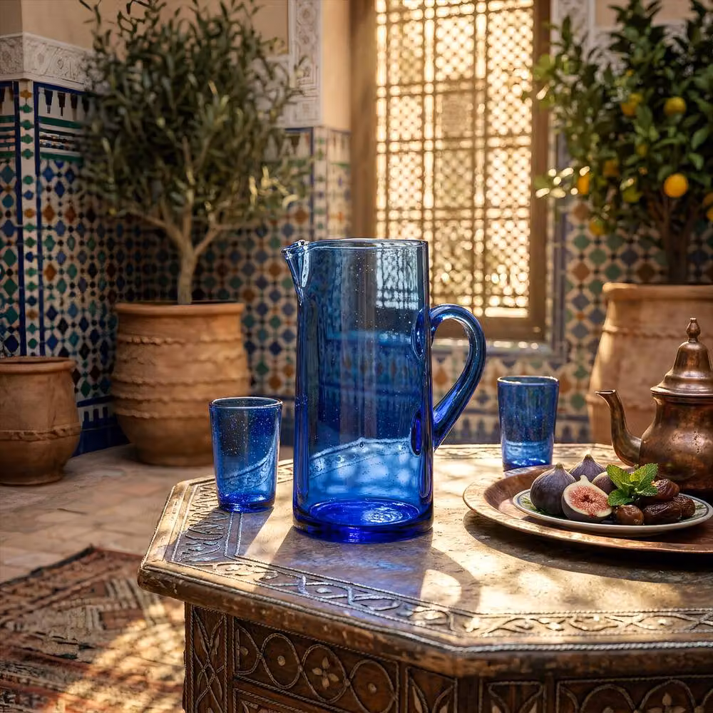 Nicola Spring Jebel Repurposed Glass Jug, 1 l, Blue – 3