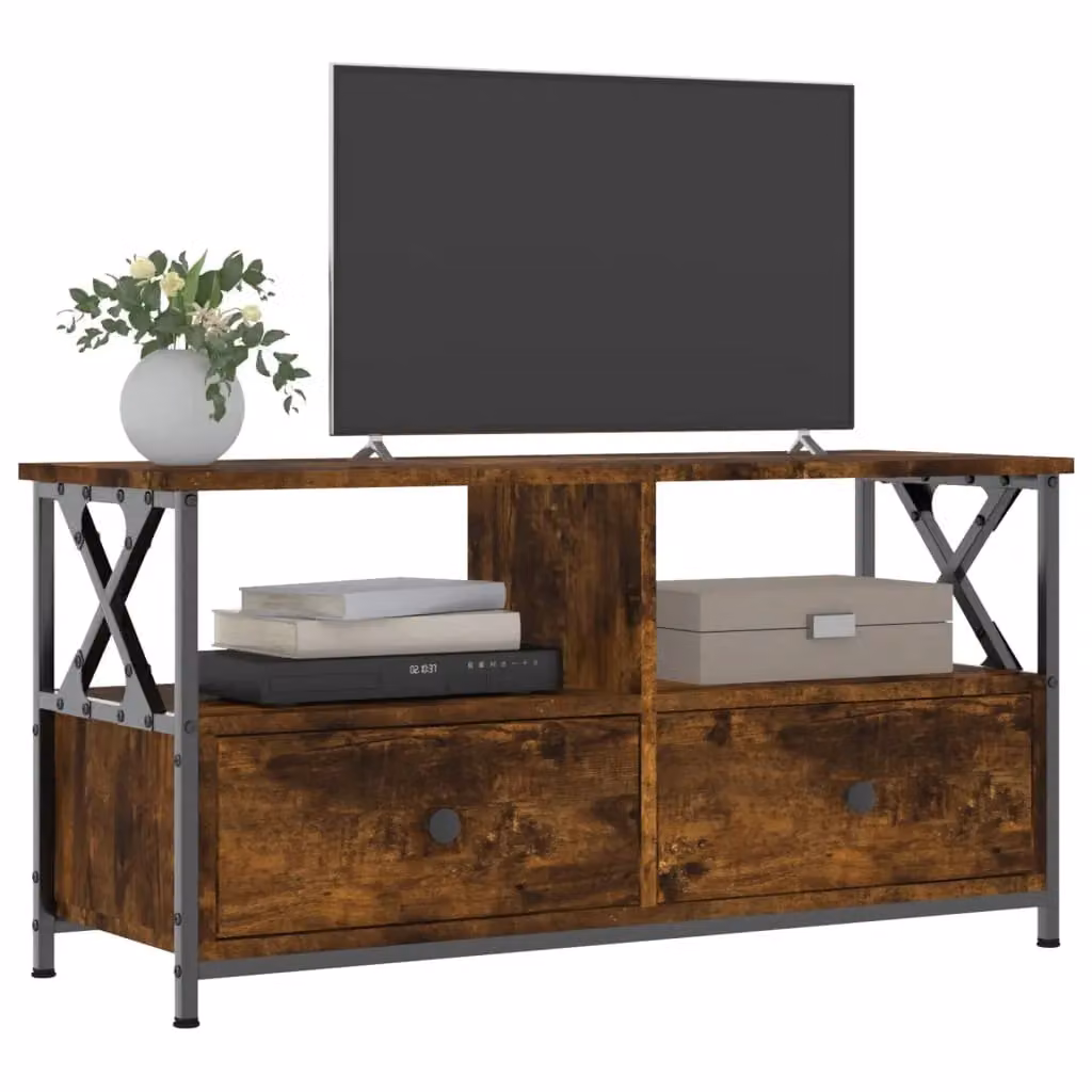 Berkfield Home Smoked Oak TV Cabinet in Brown, W/D/H: 90 x 33 x 45 cm – 3