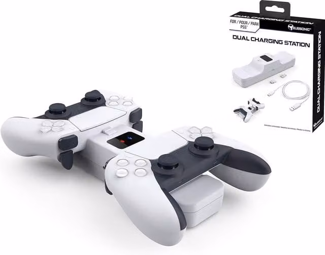 Subsonic White Charging Station for 2 PS5 DualSense Controllers via USB-C