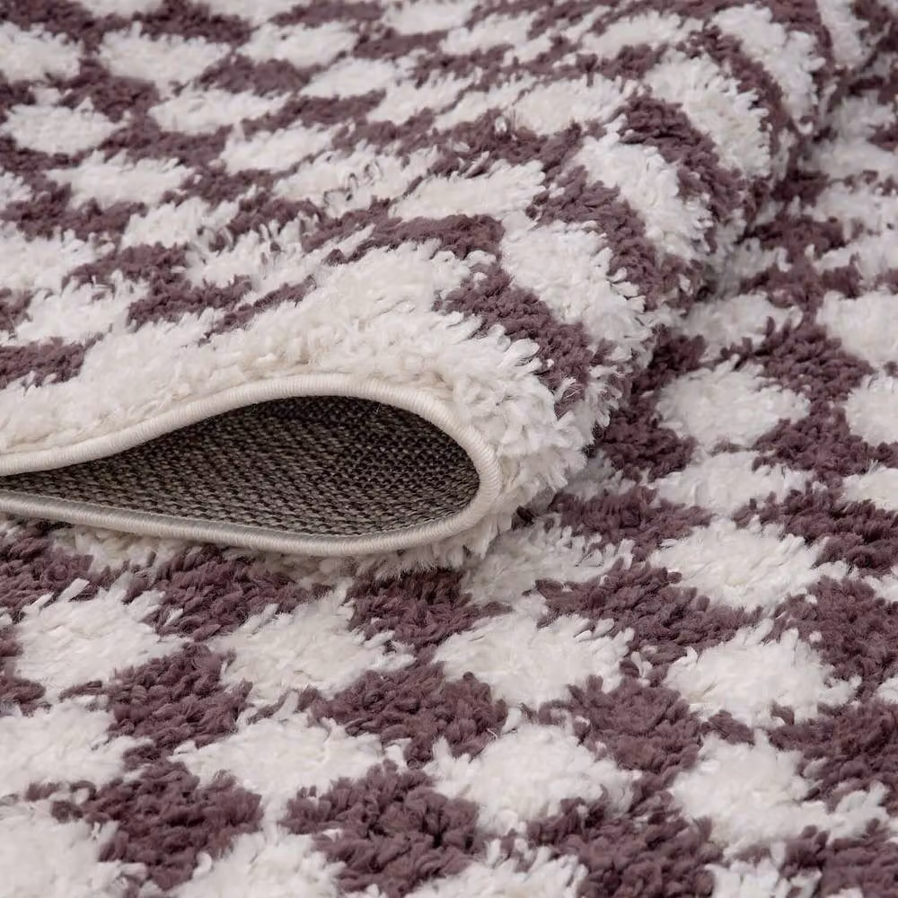 THE RUGS Moodi Purple Chequered Shaggy High Pile Living Room Rug, W: 120 cm, L: 170 cm – 5