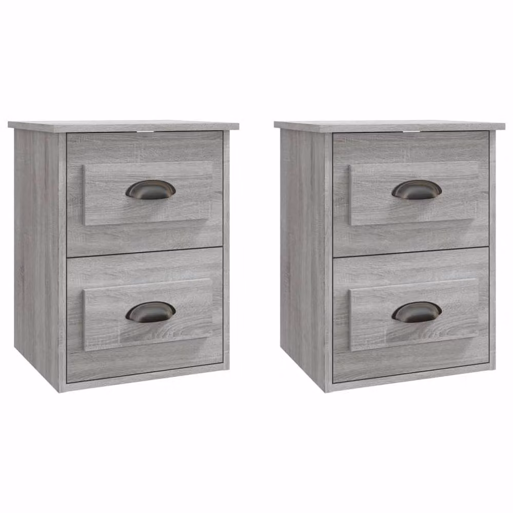 Berkfield Home Elegant Wall-mounted Bedside Cabinets, 2 Piece Set in Grey Sonoma, W/D/H: 41.5 x 36 x 53 cm – 2