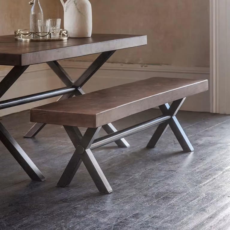 Atkin & Thyme Logan Medium Straight Bench in Brown Mango Wood and Metal