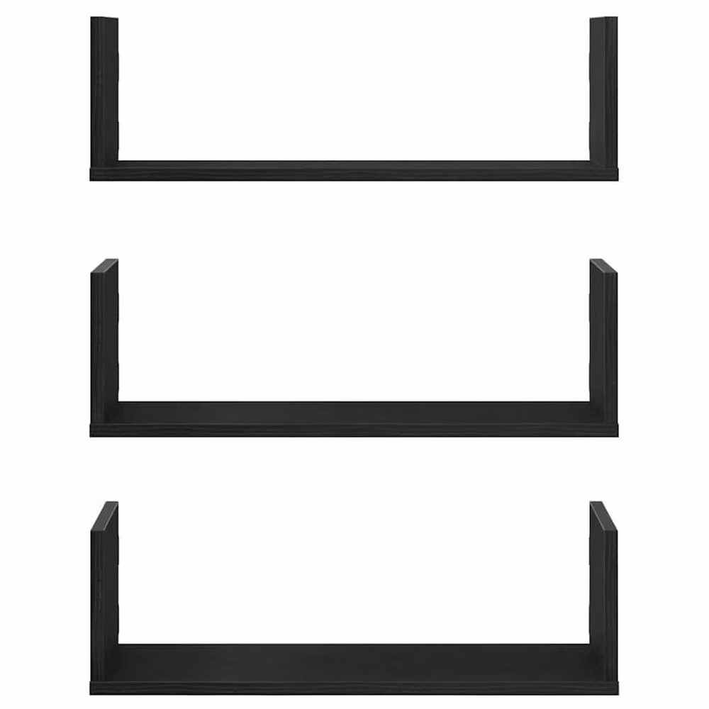 Berkfield Home Set of 3 Black Oak Wall Mounted Shelves, W: 58 cm, D: 18 cm, H: 18 cm – 4