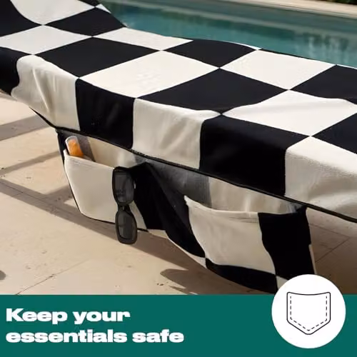 OHS Black and White Checked Microfibre Beach Towel with Bag, Quick-Drying and Absorbent, W: 75 cm, L: 215 cm – 3