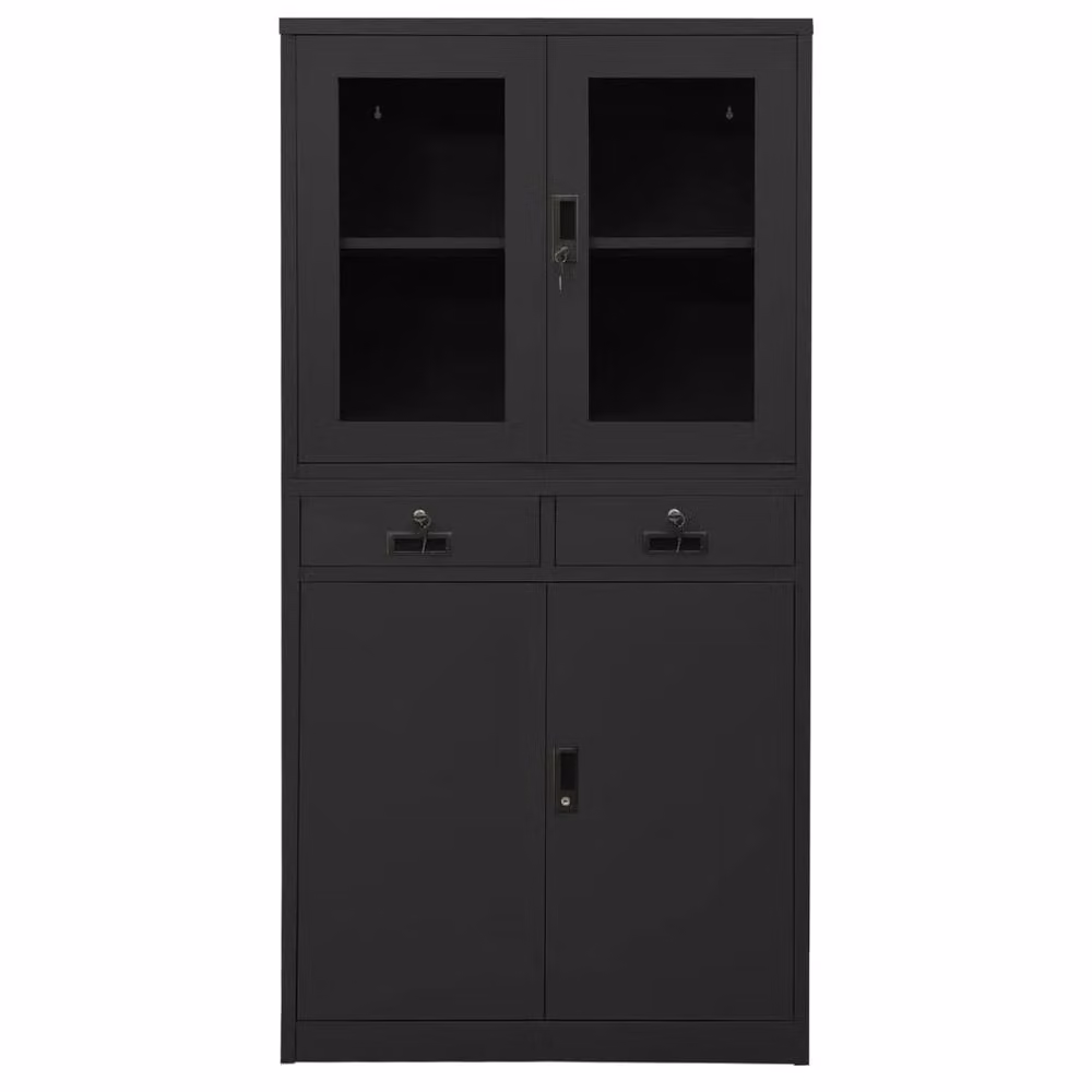 Berkfield Home Office Cabinet in Anthracite and Black with Glass Doors and Adjustable Shelves, W/D/H: 90 x 40 x 180 cm – 2