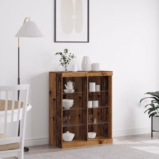 Berkfield Home Rustic Wood Sideboard with Integrated LED Lights in Brown, W/D/H: 41 x 37 x 100 cm – 1