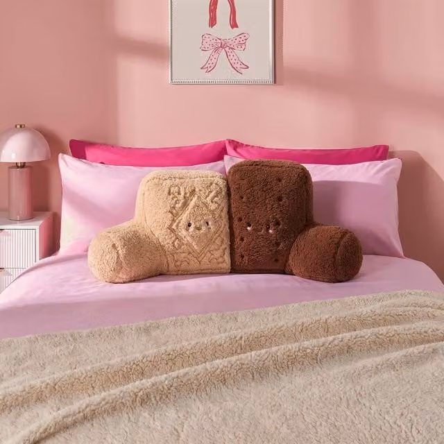 OHS Kids Biscuit Duo Cuddle Cushion Brown Contoured Character Backrest Reading Pillow – 1