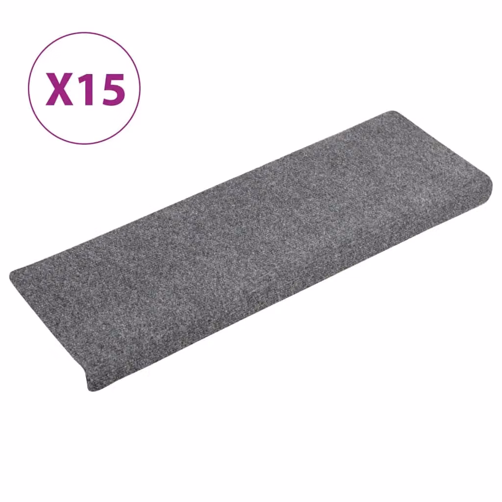 Berkfield Home 15 Piece Needle Punch Stair Mats, Light Grey, W/D/H: 65 x 21 x 4 cm – 2