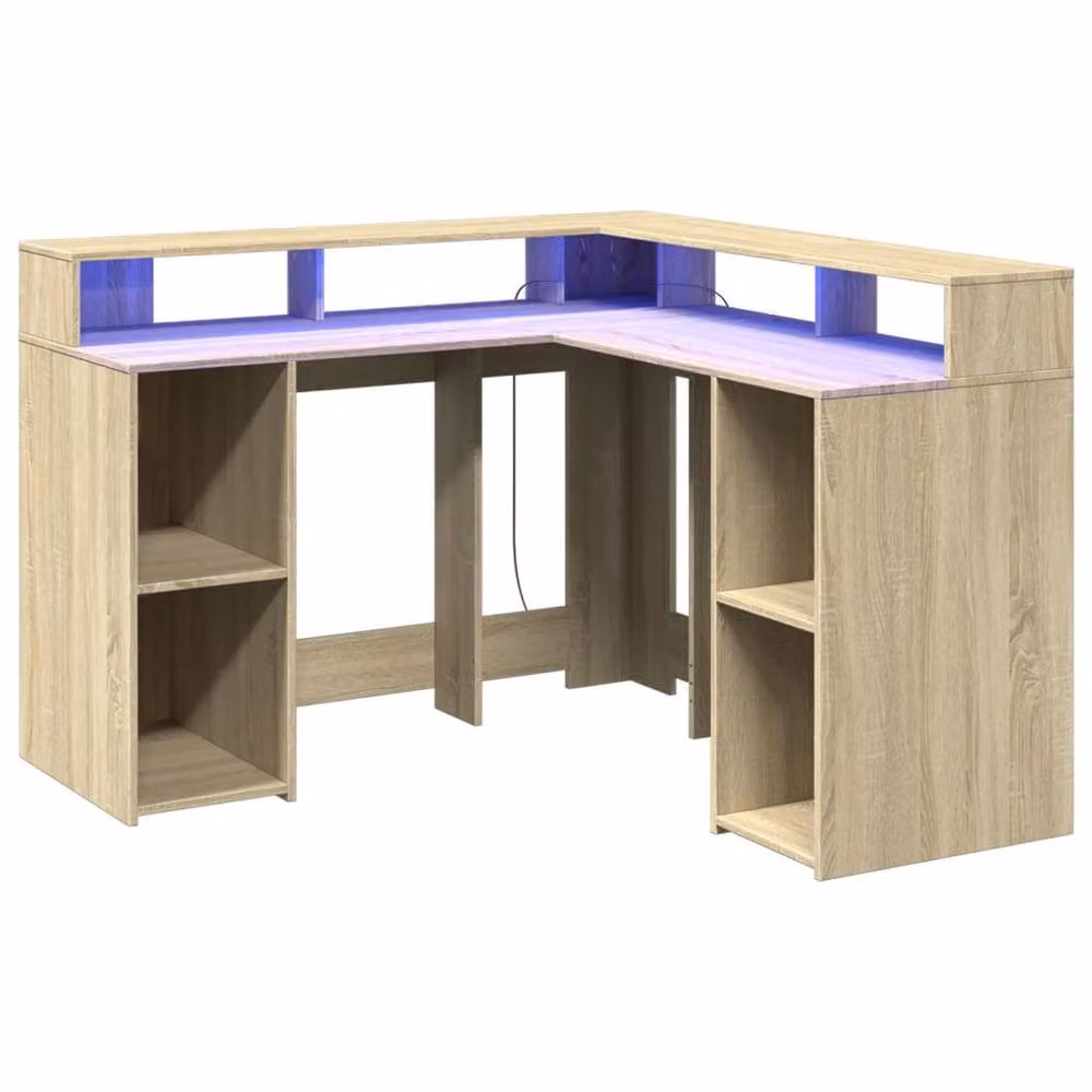 Berkfield Modern Corner Home Office Desk with LED Lights in Sonoma Oak Brown, W/D/H: 130 x 130 x 91 cm – 2