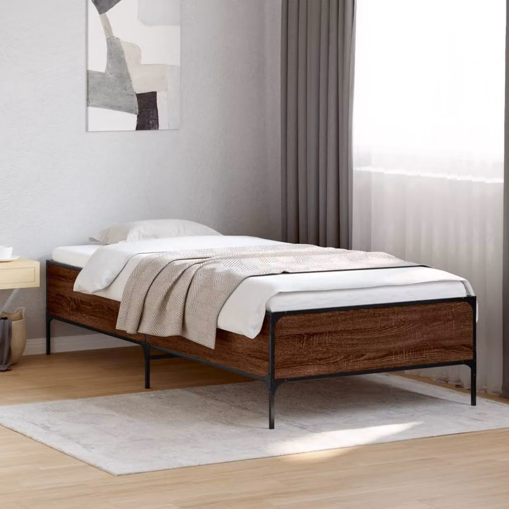 Berkfield Home Single Bed Frame in Brown Oak with Drawers, W/D/H: 90 x 190 cm – 2