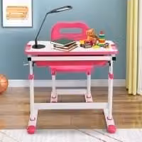 Gymax Height Adjustable Study Table and Chair Set with Tilting Tabletop in Pink and Gold