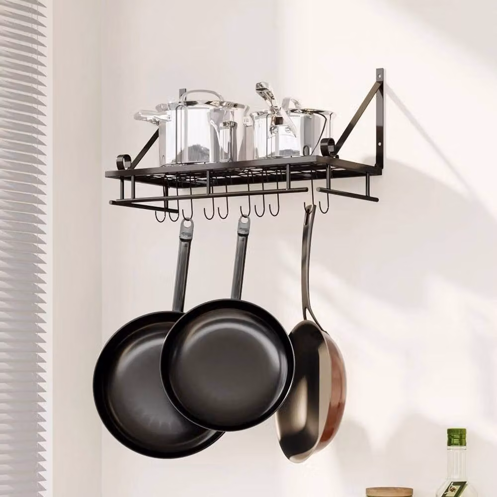 Kelvenix Wall Mounted Kitchen Storage Rack with Shelf, Black – 2