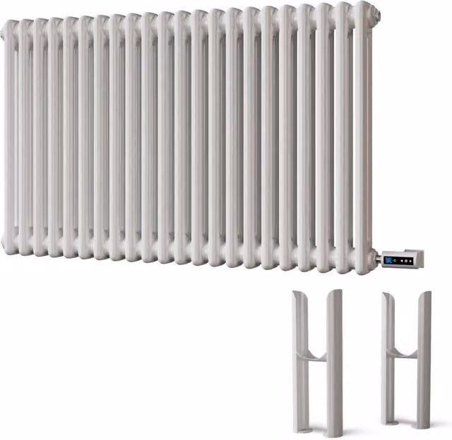 UK Radiators Alpha White 2 Column Traditional Cast-Iron Style Electric Radiator with WiFi, W: 98.8 cm, H: 60.0 cm