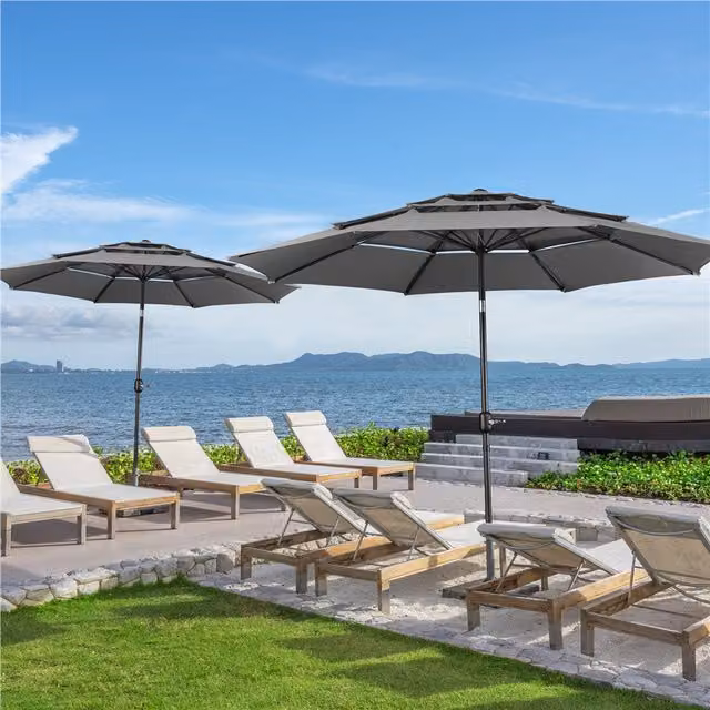 Yaheetech 3m 3-Tier Vented Patio Umbrella in Grey with Steel Frame and Polyester Canopy