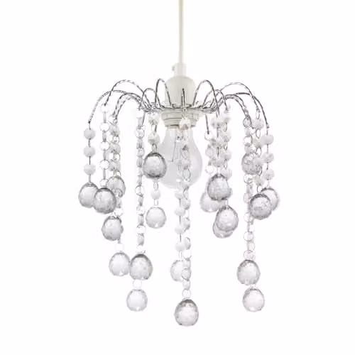 Happy Homewares Chic Waterfall Pendant Light Shade with Clear Acrylic Spheres and Beads in Chrome and Silver, W: 26 cm, H: 22 cm