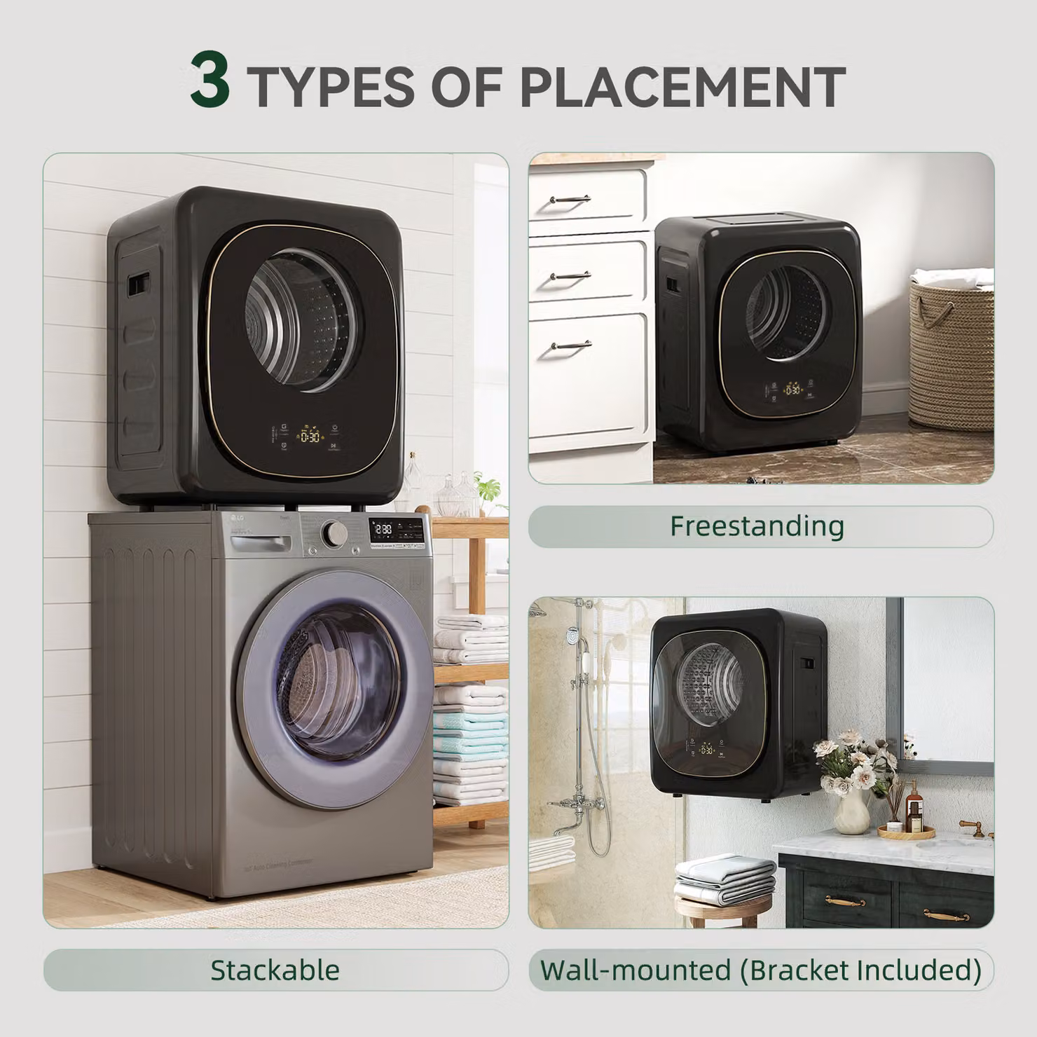 HOMCOM 4kg Vented Front Loading Tumble Dryer with 5 Drying Modes, 800W Compact Freestanding Design, Black – 8