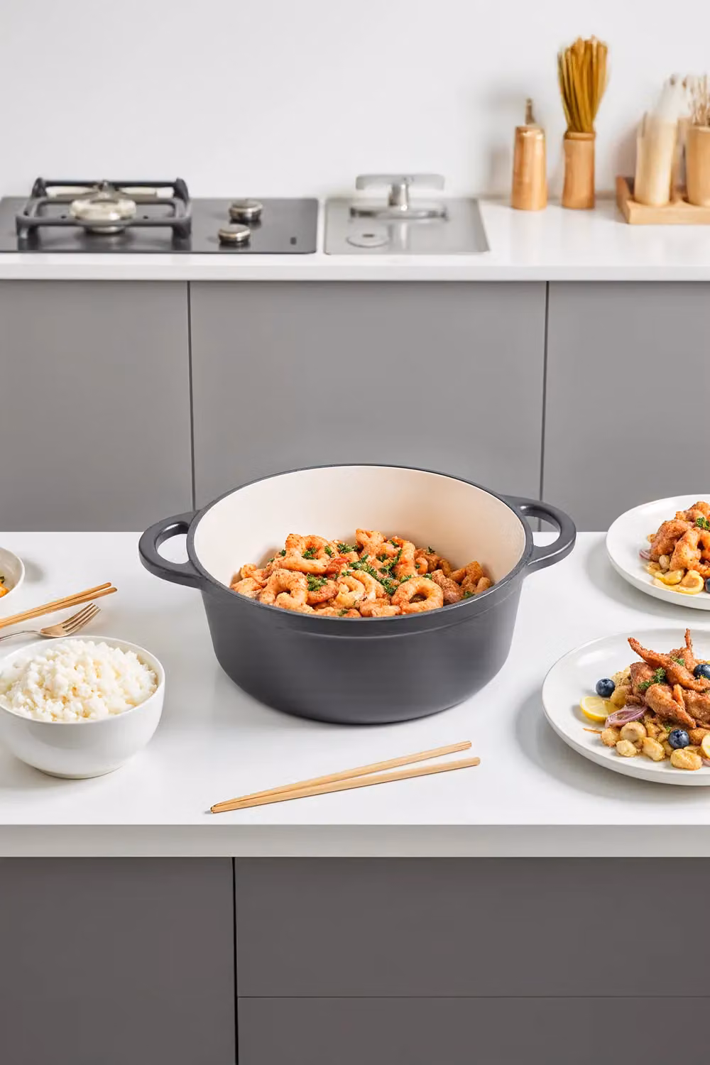 Living and Home Enameled Cast Iron Dutch Oven Casserole Pot with Lid, Black, Diameter: 28 cm – 2