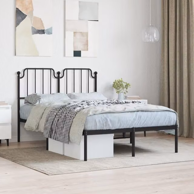 Berkfield Home Metal Bed Frame with Headboard in Black, W/D/H: 120 x 200 cm – 1