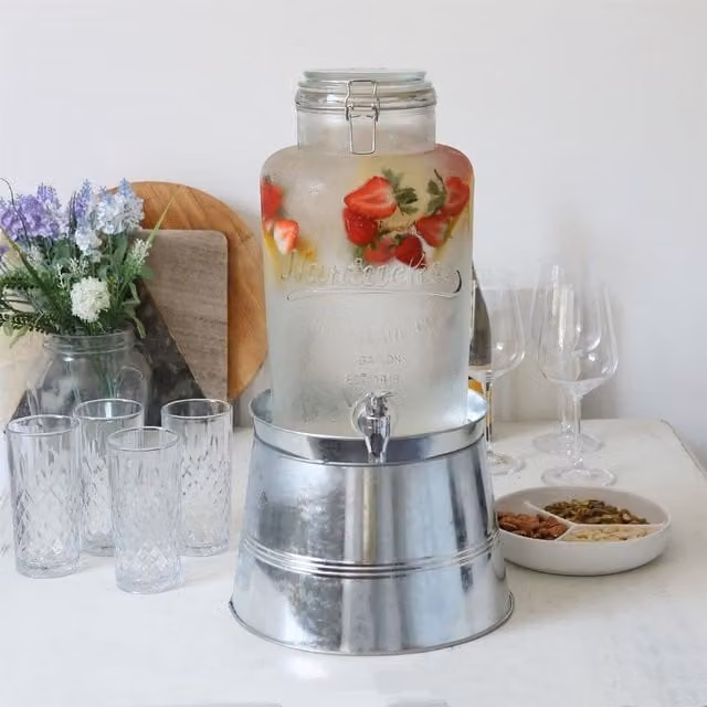 Rink Drink 6.5 l Glass Drinks Dispenser with Tap and Silver Bucket Stand