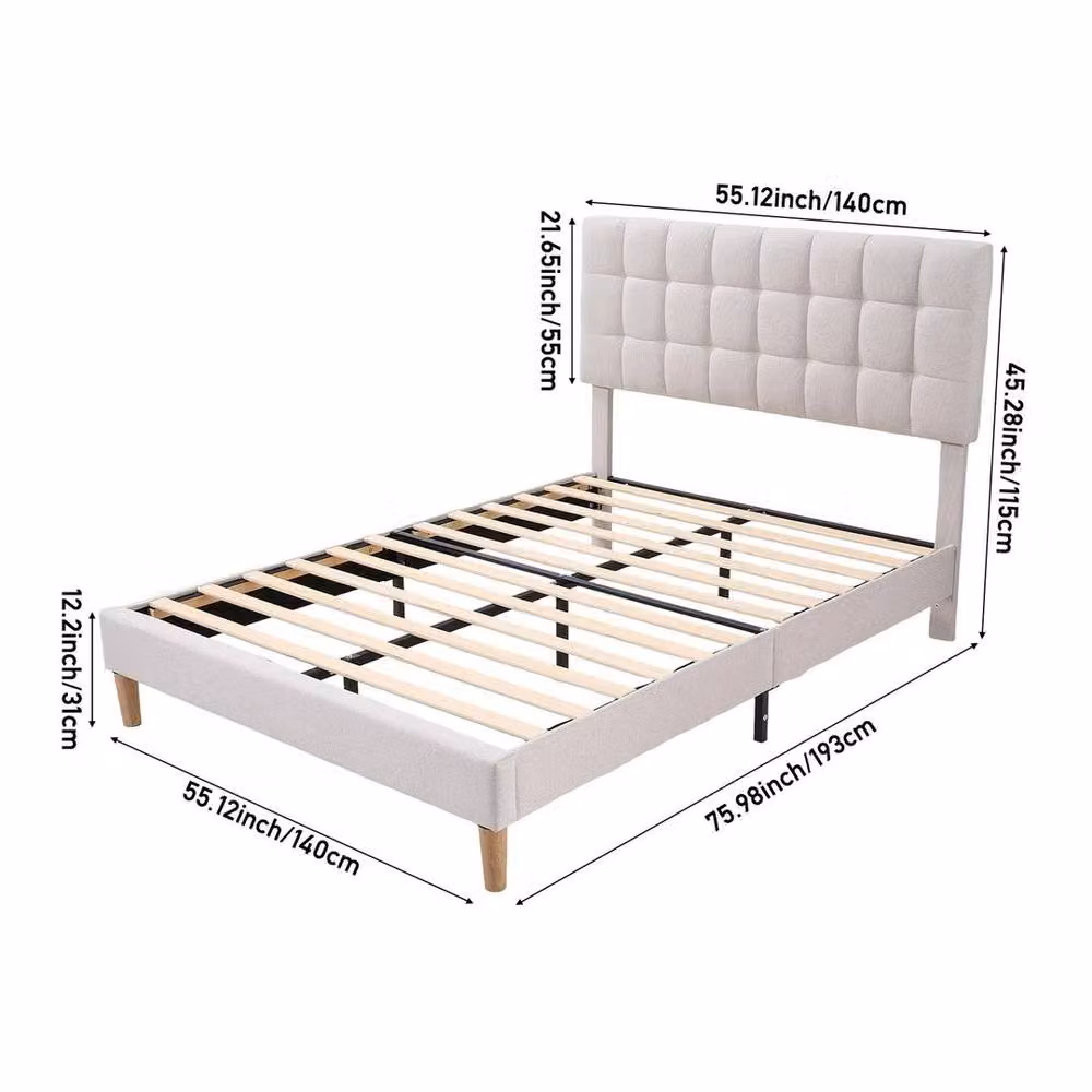 EONLION Upholstered Double Bed Frame in Beige, W/D/H: 140 x 190 cm – 2