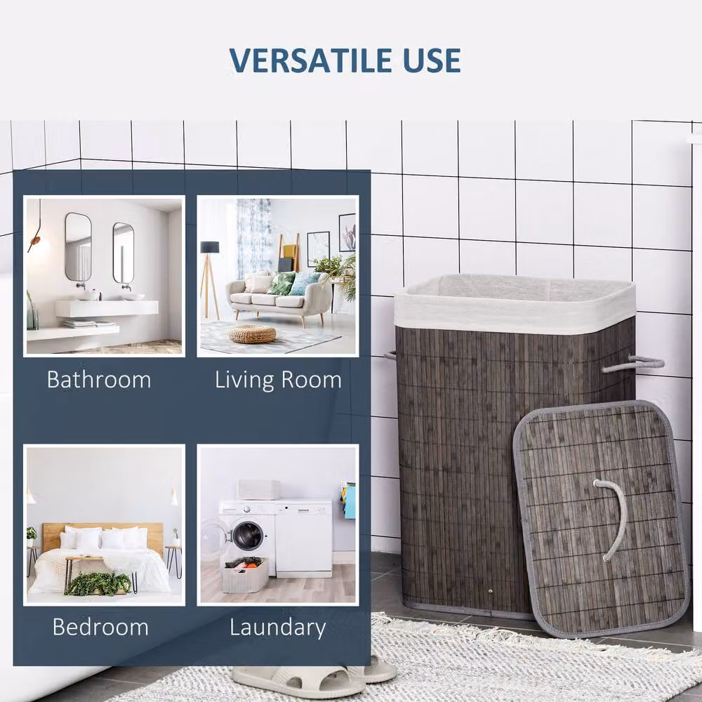 STILVORA Collapsible Fabric Laundry Basket with Lid and Handles in Grey – 3