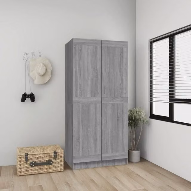 Berkfield Home Grey Sonoma Modern Wardrobe with Hinged Doors and Internal Shelves, W/D/H: 82.5 x 51.5 x 180 cm – 1