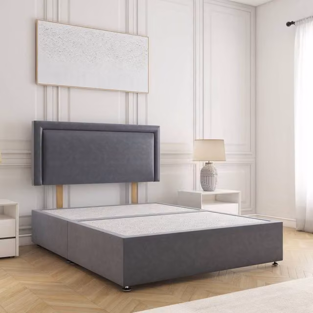 BSSPOKE Ella King Divan Bed in Charcoal Grey Plush Velvet with 24 inch Headboard