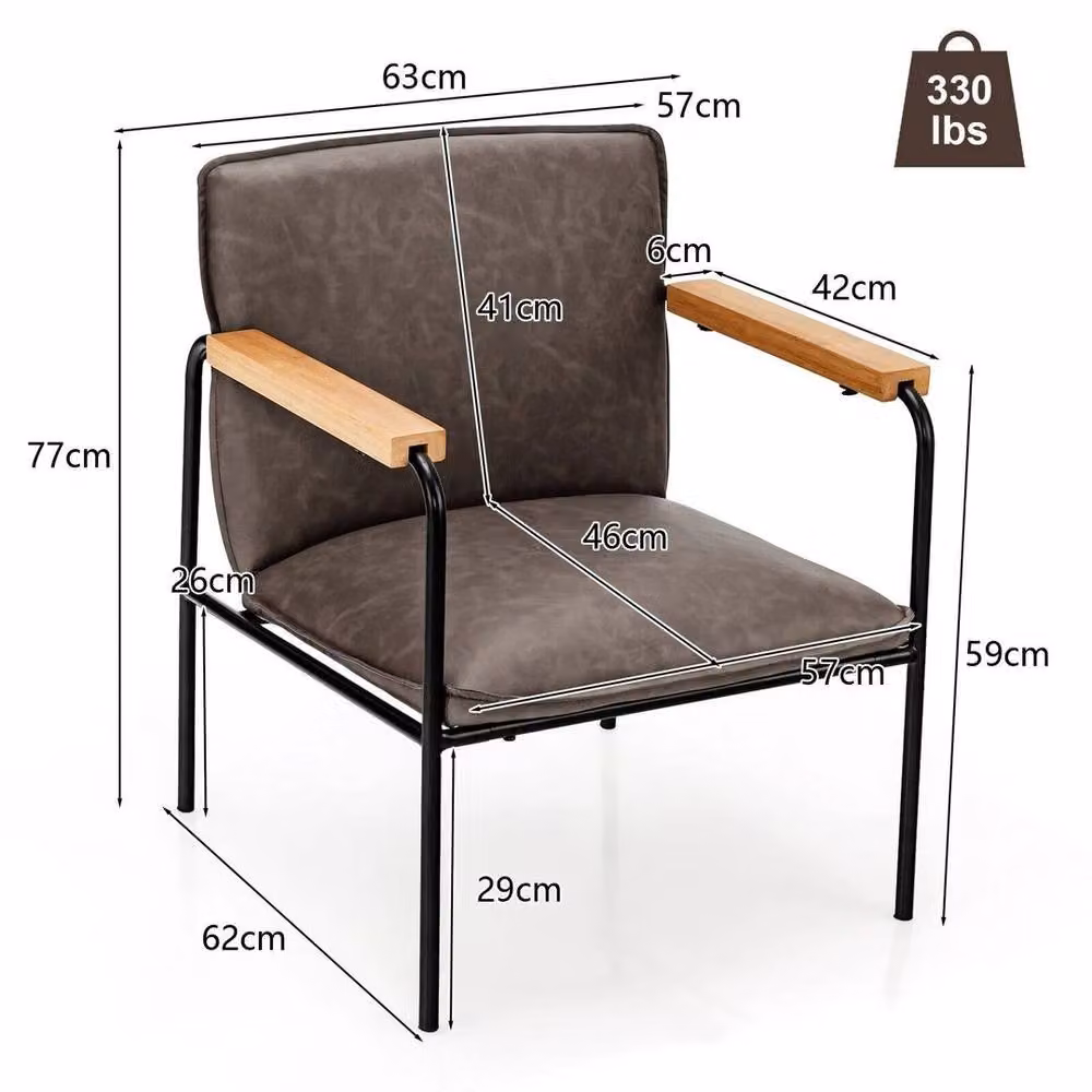 EONLION Grey PU Leather Upholstered Accent Armchair with Metal Frame and Armrests, Height: 100 cm – 2