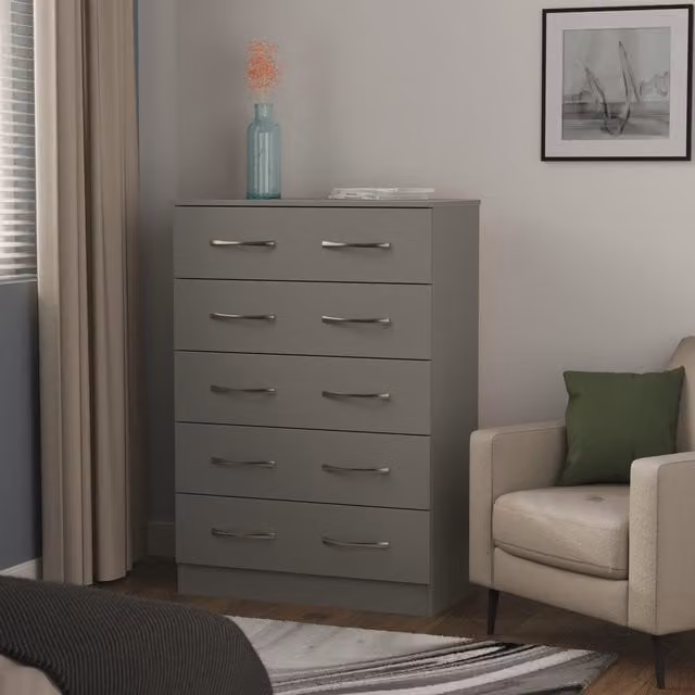 Avon Ready Assembled 5 Drawer Chest in Dusk Grey