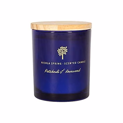 Nicola Spring Patchouli & Rosewood Scented Soy Wax Candle in Blue Glass, 130g – 1