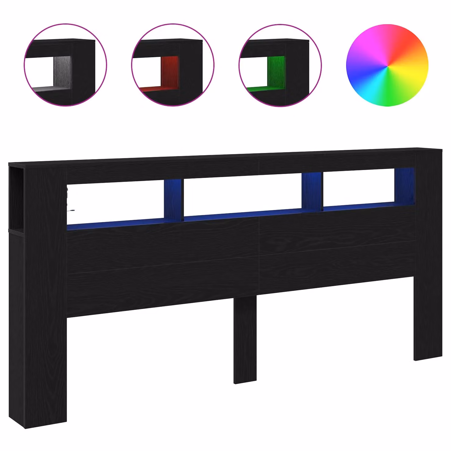 Berkfield Home Storage Headboard with LED Lights in Black Oak, W: 220 cm, D: 18.5 cm, H: 103.5 cm – 3