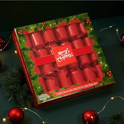KreativeKraft Luxury Christmas Crackers Pack of 6 with Paint Your Own Tree Decorations in Red and Multicolour – 5