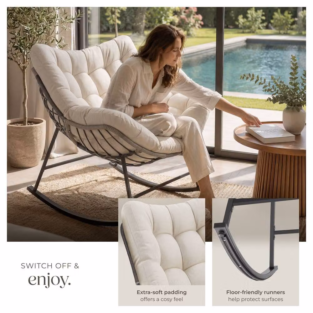 tectake Tami Rocking Chair with Armrests in Beige – 3