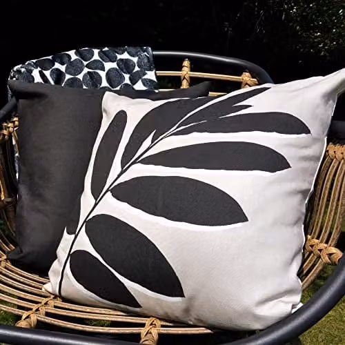 Fusion Black and Beige Floral Leaf Print Filled Square Cushion, W/D/H: 43 x 43 x 43 cm – 6