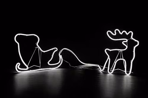 Shatchi Reindeer and Santa Sleigh Neon Effect Rope Light Silhouette Double Sided with 180 Cool White LEDs in White