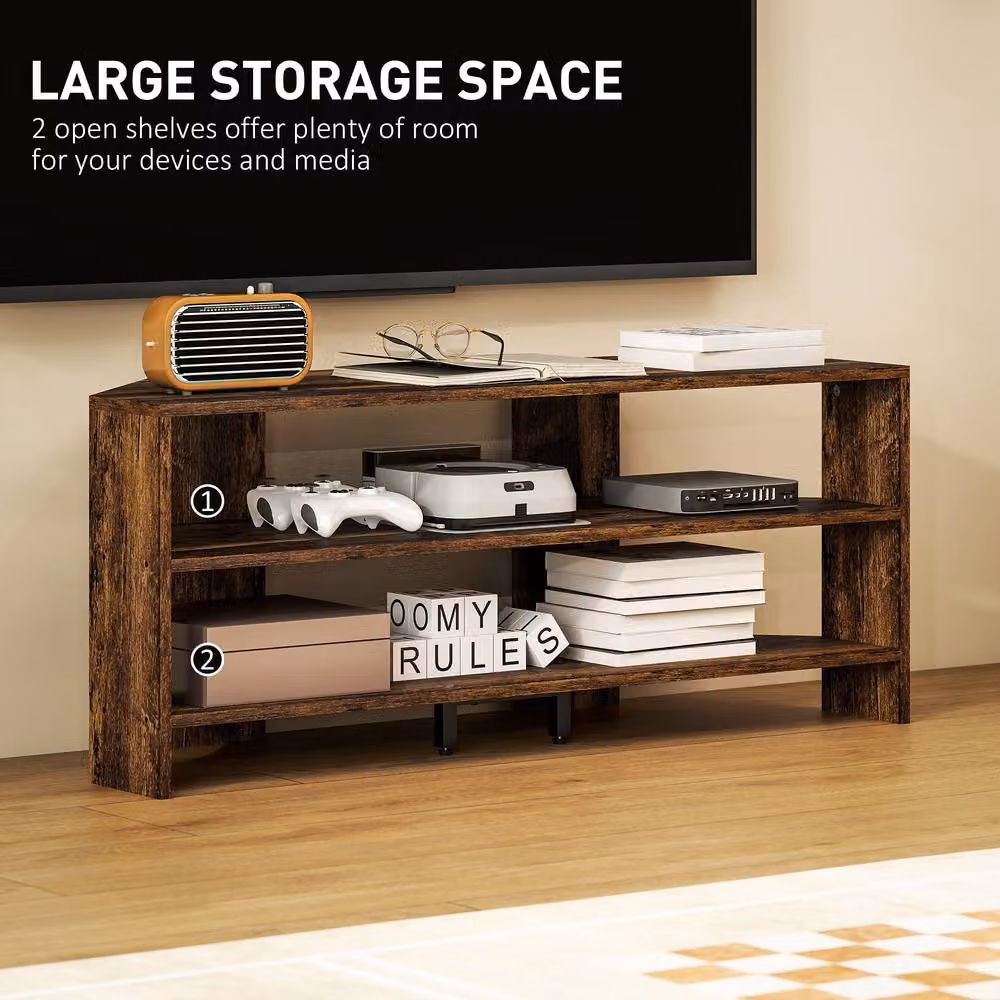 STILVORA Modern Corner TV Stand in Dark Brown with 2 Open Shelves for 47 Inch TVs – 6