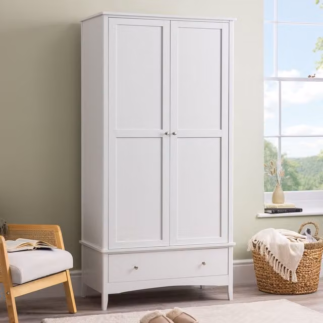 Christow Double Wardrobe with Drawer and Soft-Close Doors in White, H 185 x W 94.5 x D 50 cm – 1